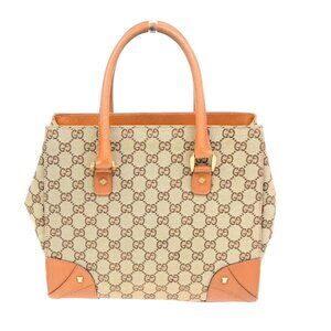 GUCCI Logo GG Hand Tote Bag Canvas Leather Beige GWH Italy 120895 64MA035